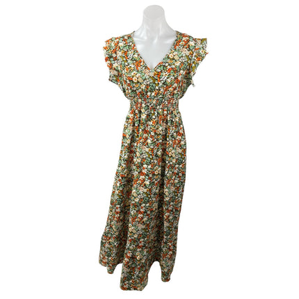 NEW Lulus Multicolor Floral Smocked V Neck Flutter Sleeve Maxi A-Line Dress Sz M