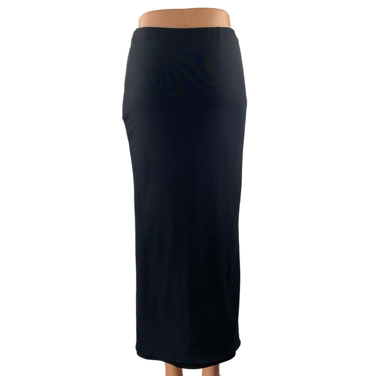 Princess Polly Women Black High Waisted Straight Pencil Midi Slip Skirt Size 4