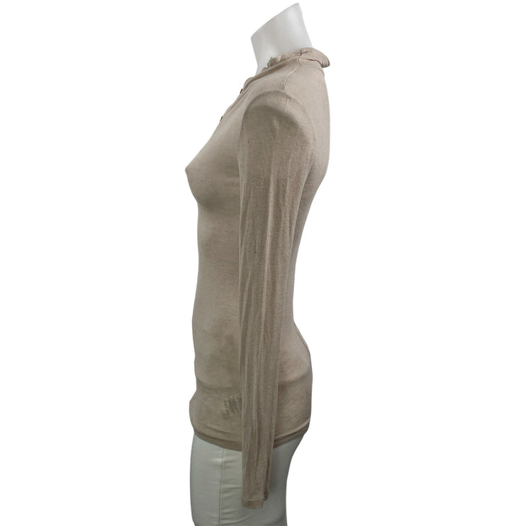 Aritzia Babaton Beige Wool V Neck Long Sleeve Henley T Shirt Tee Top Size XXS