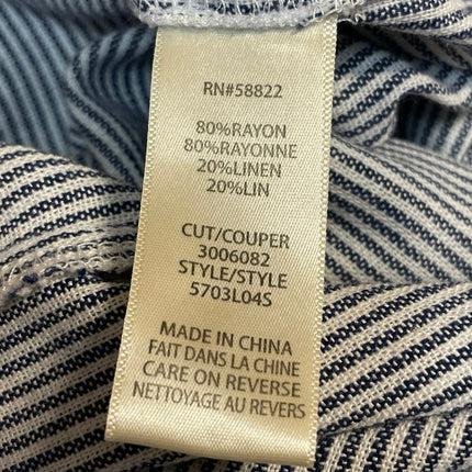 Max Studio Navy Blue Linen Striped High Rise Tie Wide Leg Trousers Pants Size S