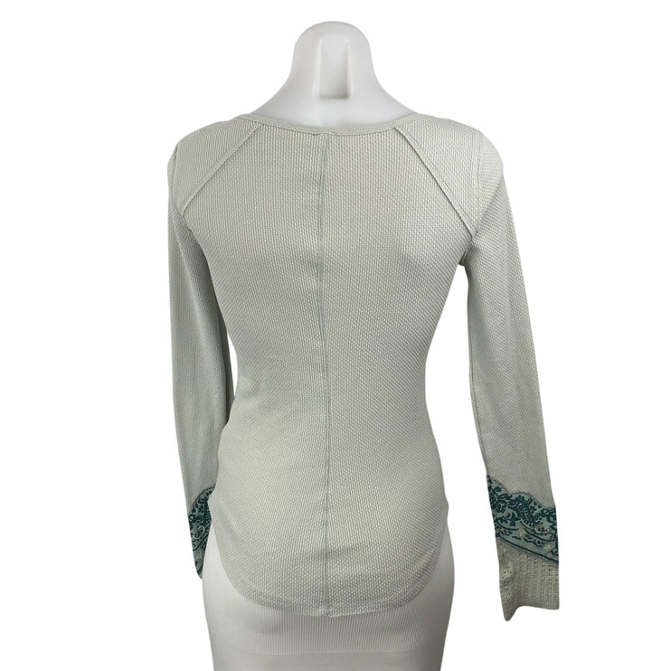 Free People We The Free Green Bandana Cuff Waffle Knit Long Sleeve Sweater Sz S