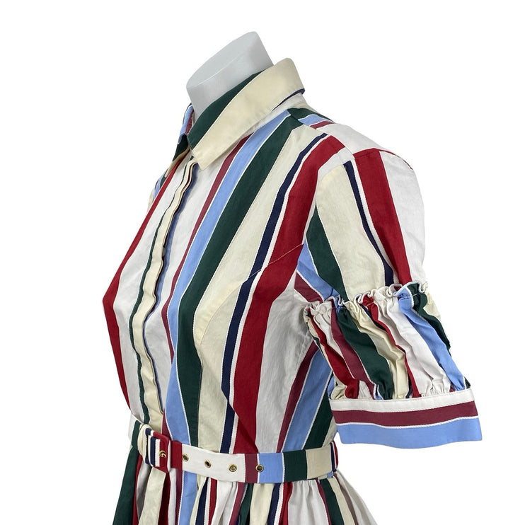 MSRP $1,290 La DoubleJ Libertine Striped Jacquard Midi A-Line Shirt Dress Sz XS