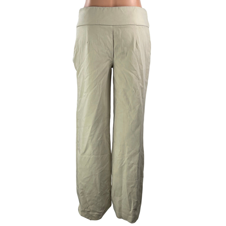 Meshki Womens Beige High Rise Waistband Metallic Button Wide Leg Trouser Pants S