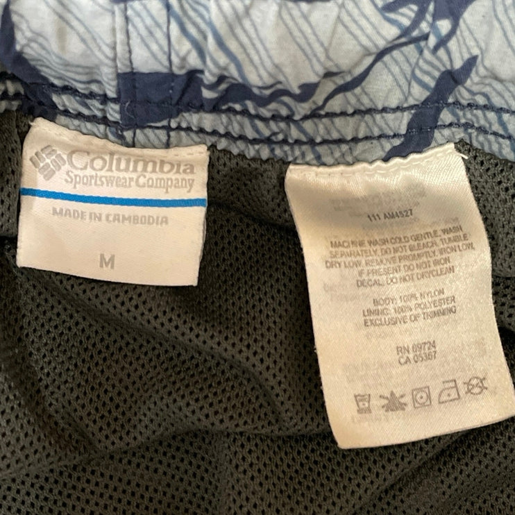 Columbia Men's Blue Leaf Tropical Hawaiian Mid Rise Board Swim Shorts Size M