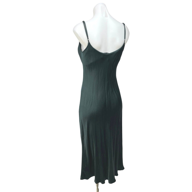 Zara Green Silk Satin Cowl Neck Spaghetti Cami Camisole Midi Tank Slip Dress S