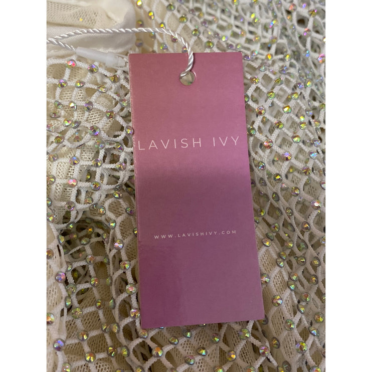 NWT Lavish Ivy White Sleeveless Beaded Mesh Net Maxi Swim Cover Up Dress Size M