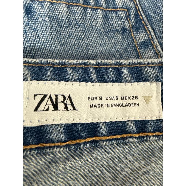 Zara Women's Blue Medium Wash Y2K Mid Waist Mini Straight Denim Jean Skirt Sz S