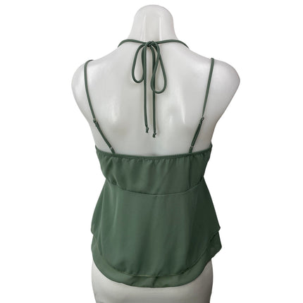 Hazel Botique Women's Olive Green Ruched Tie Front Halter Peplum Camisole Top S