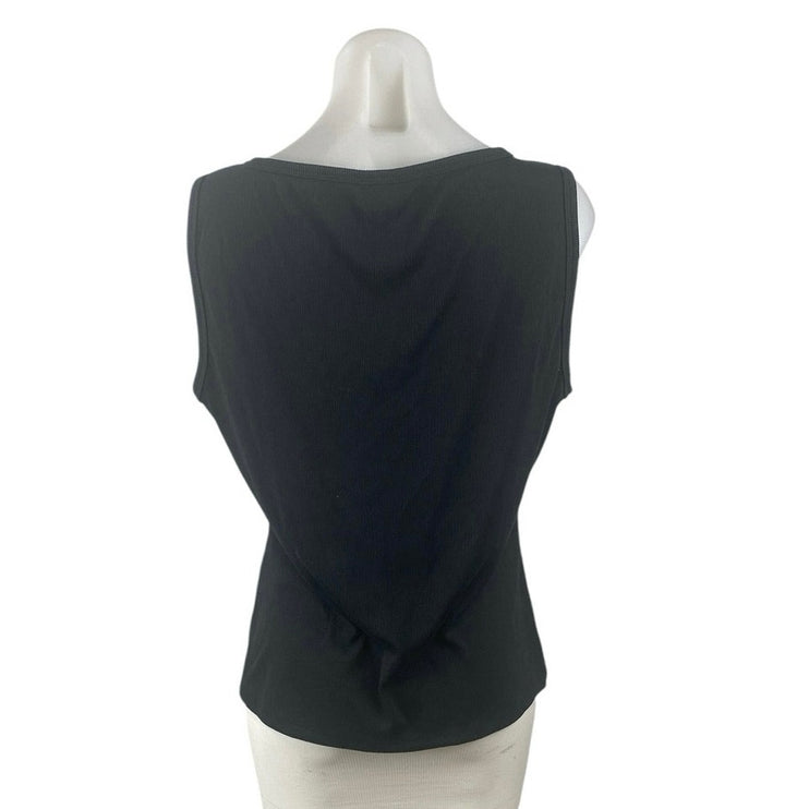 Abercrombie & Fitch Black Ribbed Knit Sleeveless Button Up Blouse Top Size L