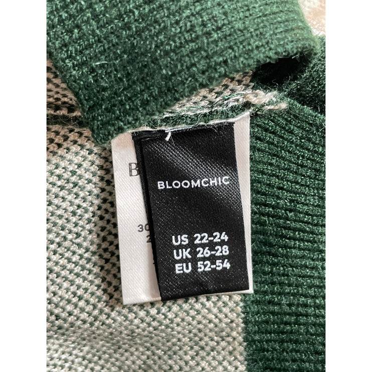 Bloomchi Women's Green Floral Crew Neck Long Sleeve Knit Sweater Top Size 22/24