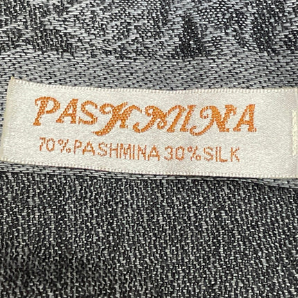 Pashmina Black Gray Paisley Colorblock Silk Fringe Wrap Shawl Neck Scarf OS