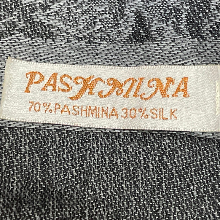 Pashmina Black Gray Paisley Colorblock Silk Fringe Wrap Shawl Neck Scarf OS