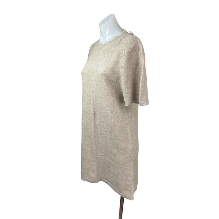 NEW Abercrombie & Fitch Beige Wool Knit Short Sleeve Mini Sweater Dress Size M