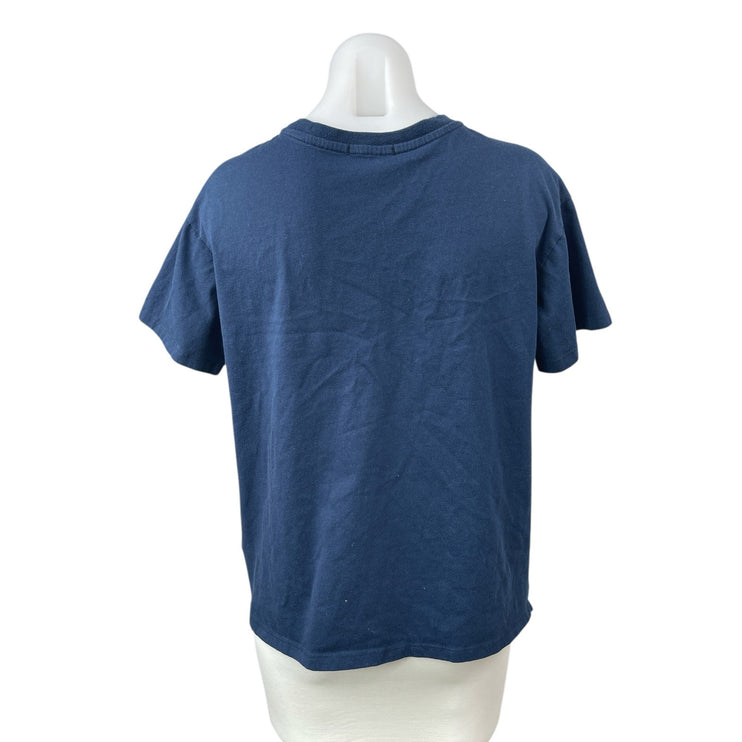 Alberto Makali Women's Blue Tiger Print Short Sleeve Crew T Shirt Tee Top Size S