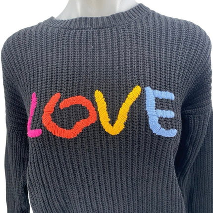Charlie B LOVE Women's Black Rib Knit Embroidered Long Sleeve Sweater Top Sz XS