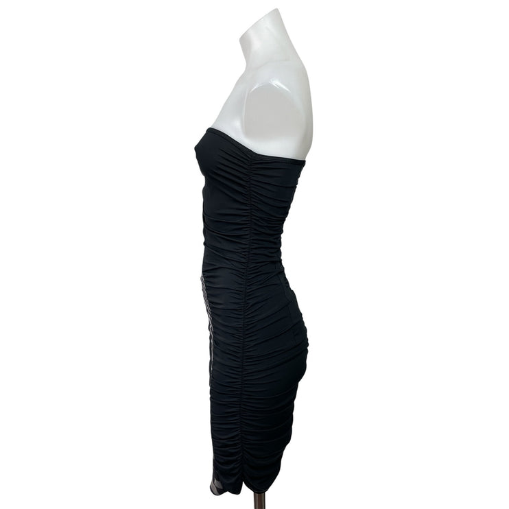 Omar Piragino Black One Shoulder Bandeau Tube Ruched Mini Bodycon Dress Size M