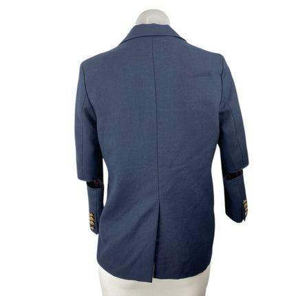 Lands' End Women's Navy Blue Long Sleeve Gold Button Blazer Coat Jacket Size XS