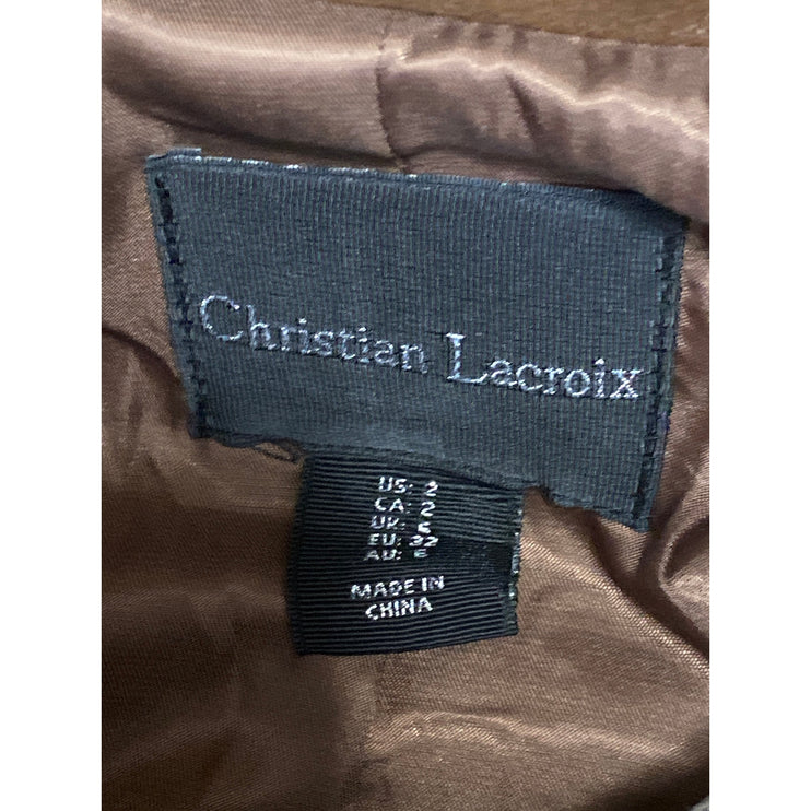 Christian Lacroix Plaid Check Collared Long Sleeve Shacket Crop Coat Jacket Sz 2