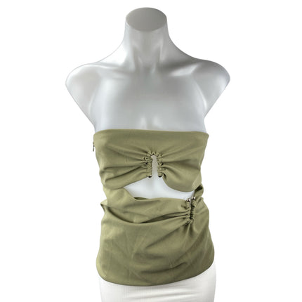 NEW Commense Women Green Strapless Bandeau Cutout Sleeveless Blouse Top Size L