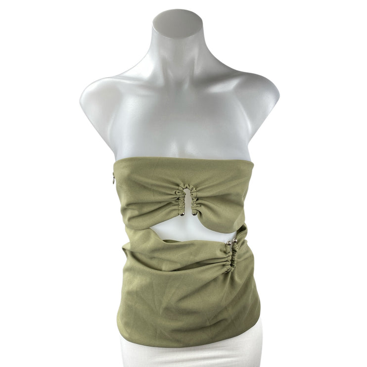 NEW Commense Women Green Strapless Bandeau Cutout Sleeveless Blouse Top Size L