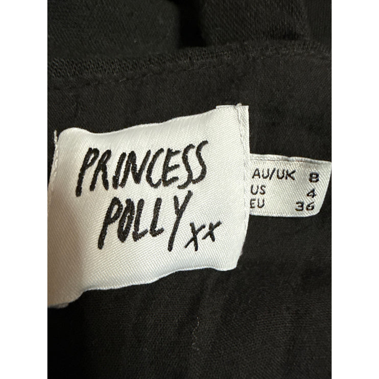 Princess Polly Black Short Sleeve Square Neck Back Zip Mini A Line Dress Size 4