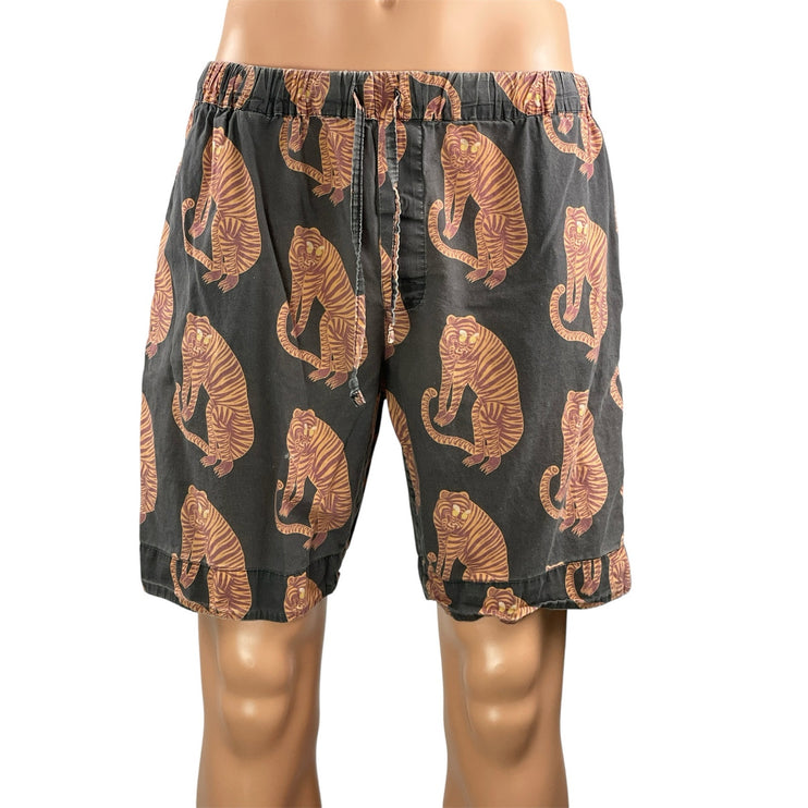 Desmond & Dempse Sansindo Tiger Pyjama Men's Black Drawstring Lounge Shorts Sz M