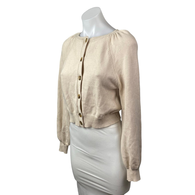 Ann Taylor Women's Beige Knit Long Sleeve Button Up Crop Cardigan Sweater Top XS