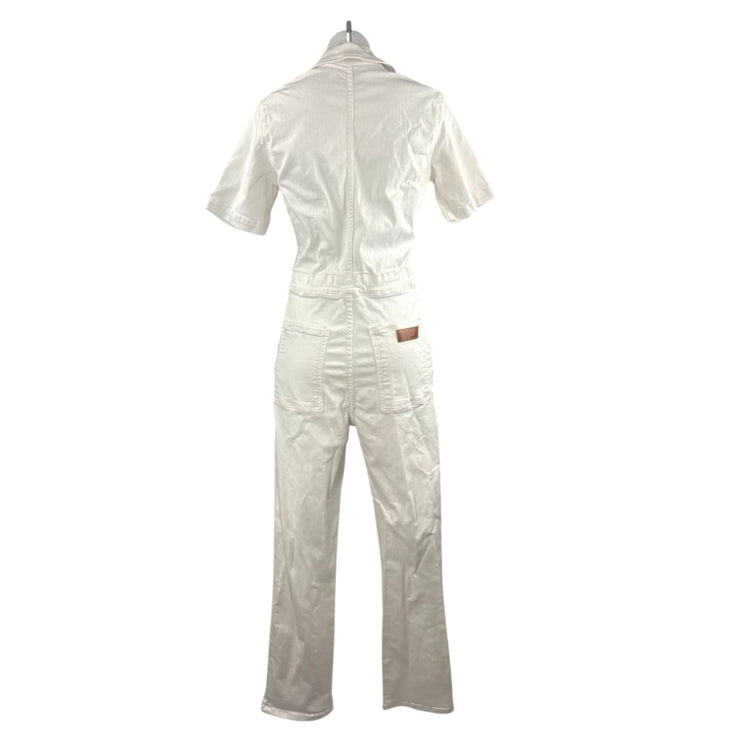 Rivet Utility Women's White Zip Up Short Sleeve Denim Jean Coverall Jumpsuit M