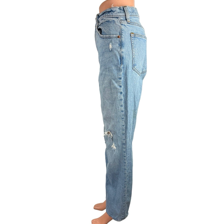 Abercrombie & Fitch Blue Distressed 90s Straight Ultra High Rise Jean Size 28