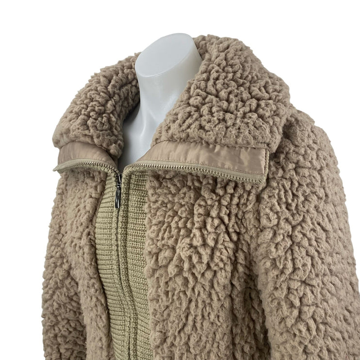Pins & Needles Brown Tan Sherpa Fleece Teddy Full Zip Sweater Jacket Top Size S