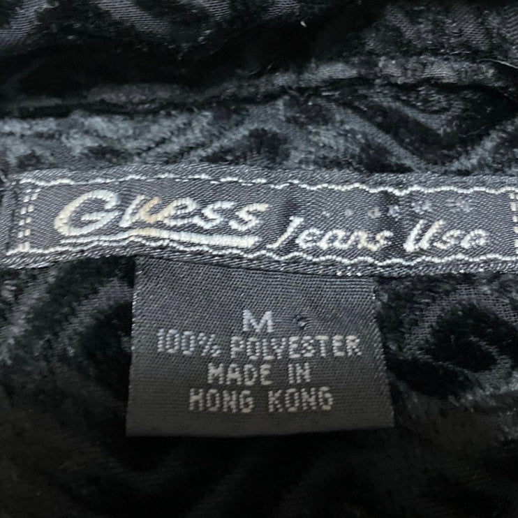 Guess Jeans Black Long Sleeve Semi Sheer Geometric Button Up Shirt Top Size M