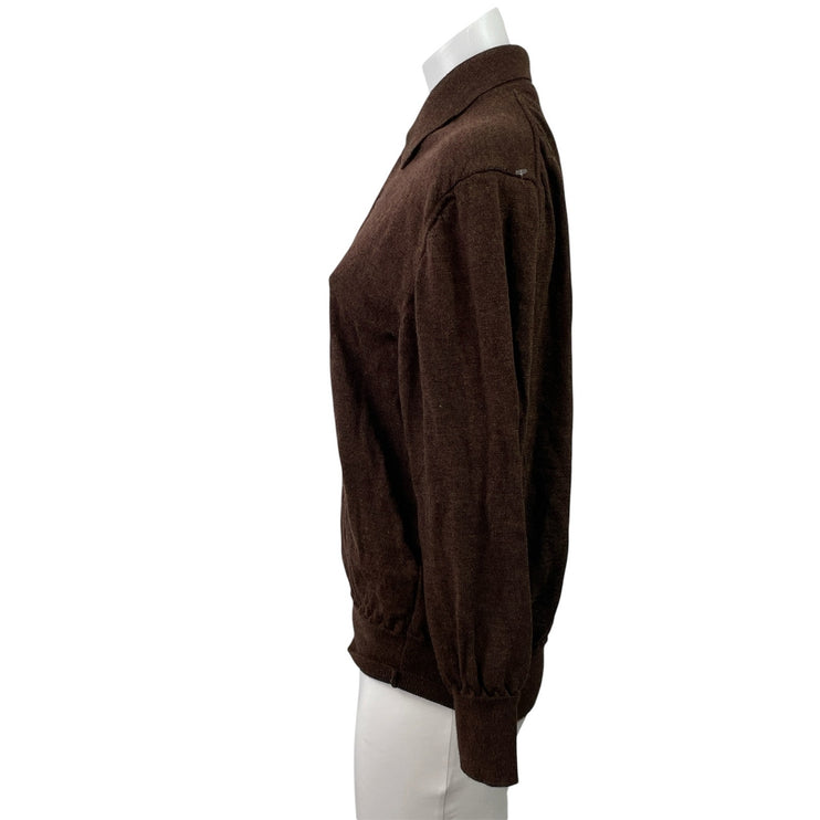 Barneys New York 100% Merino Wool Brown Knit Long Sleeve Polo Sweater Top Size M