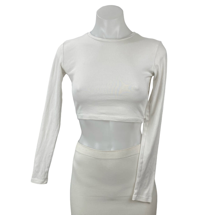 Zara White Crew Neck Long Sleeve Yoga Athletic Activewear Crop Tee T-Shirt Top M