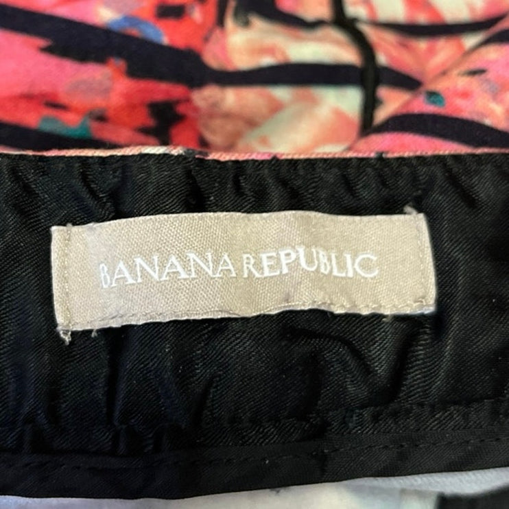 Banana Republic Bella Pink Striped Floral Mini A-Line Trumpet Flared Skirt Sz S