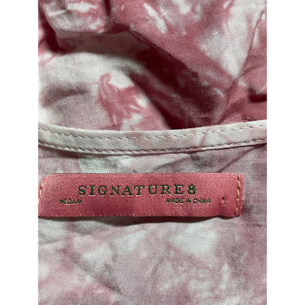 Signature8 Pink Tie Dye Deep V Neck Long Balloon Sleeve Blouse Crop Top Size M
