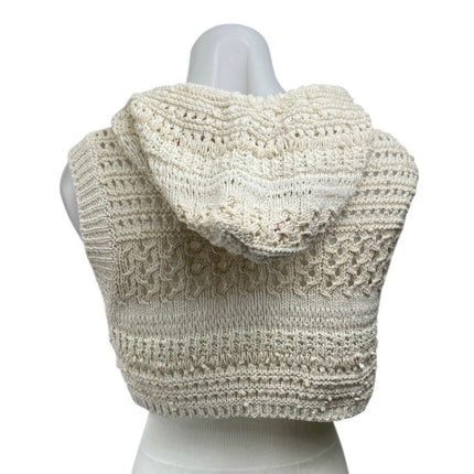 Zara Women's Cream Crochet Open Knit Sleeveless Hooded Hoodie Crop Tank Top Sz S