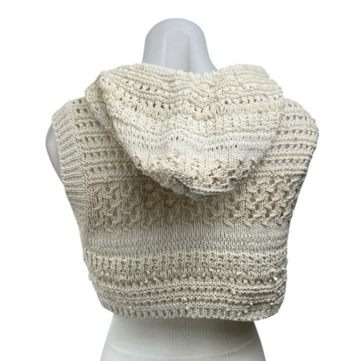 Zara Women's Cream Crochet Open Knit Sleeveless Hooded Hoodie Crop Tank Top Sz S
