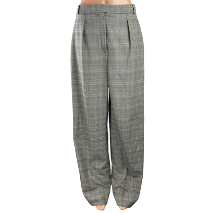Aritzia Babaton Gray Plaid Checkered Pleated Wide Leg Trousers Dress Pants Sz 10