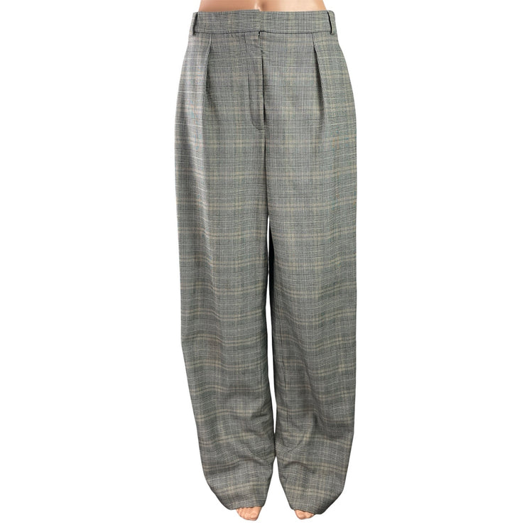 Aritzia Babaton Gray Plaid Checkered Pleated Wide Leg Trousers Dress Pants Sz 10