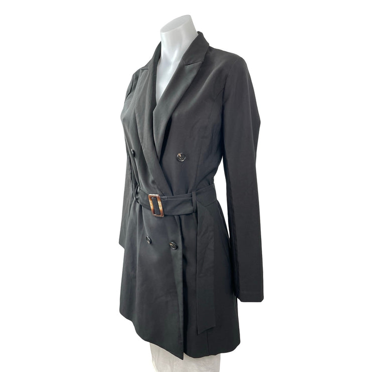 HAVE Women's Black Long Sleeve Double Breasted Belted Trench Coat Jacket Size S