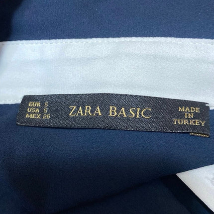 Zara Women's Blue Collar Long Sleeve Button Down Pocket Shirt Blouse Top Size S