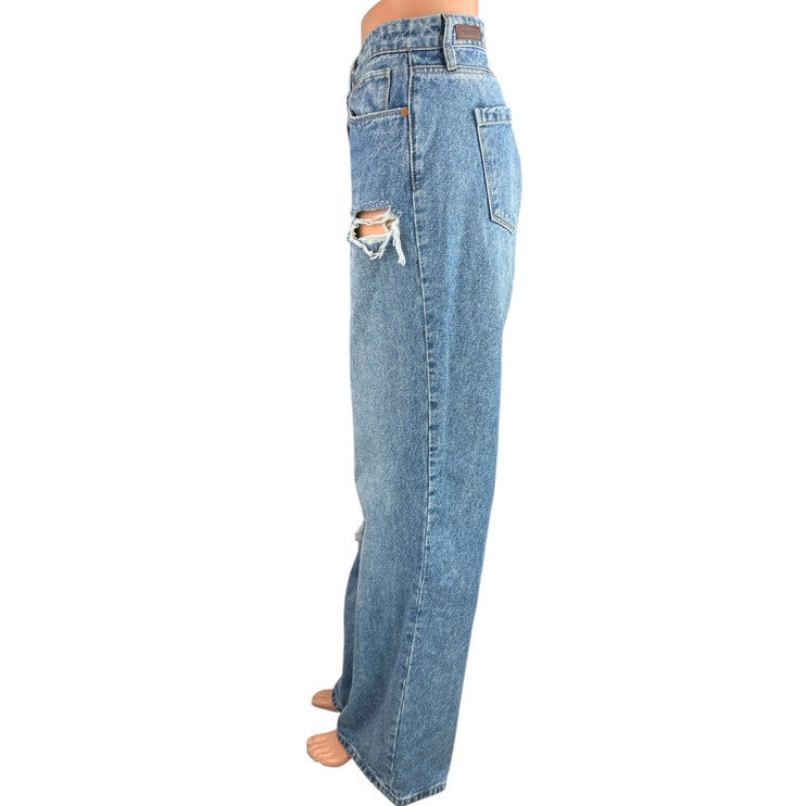 Blank NYC Womens Blue Distressed Franklin High Rise Wide Leg Denim Jeans Size 30