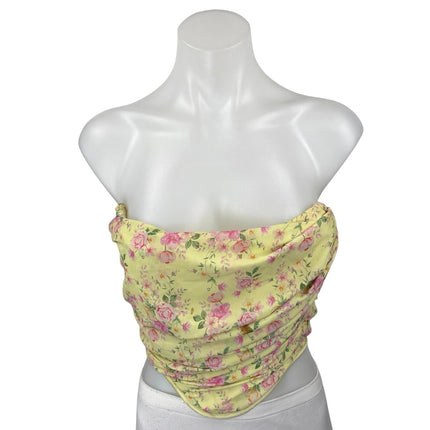 House of CB Vivienne Yellow Floral Strapless Drape Corset Bustier Crop Top XS