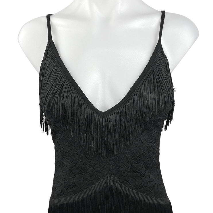 Shein Women's Black Fringe Sleeveless Adjustable Strap Bodycon Mini Dress Sz XS