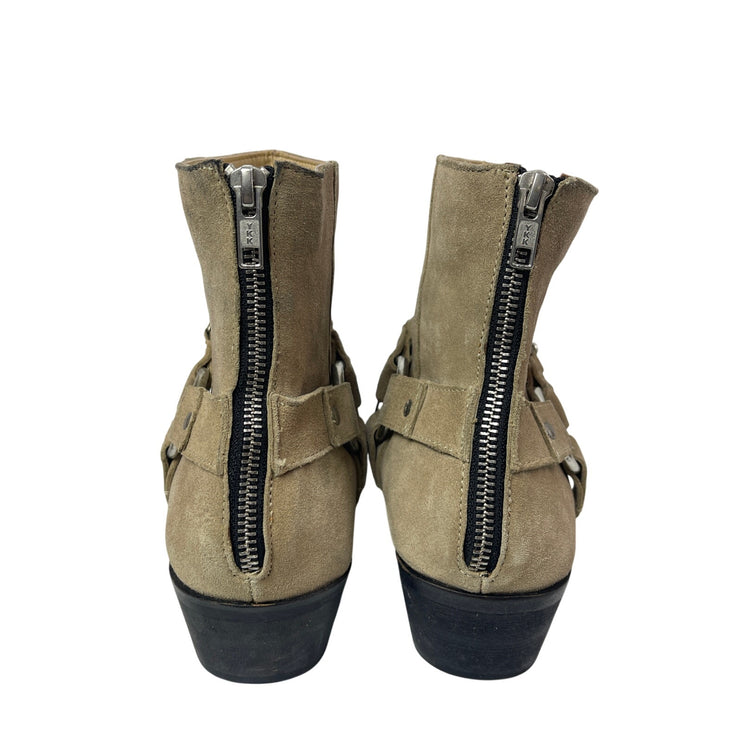 ASOS Beige Leather Suede Chain Pointed Toe Block Heel Ankle Chelsea Boots Size 7