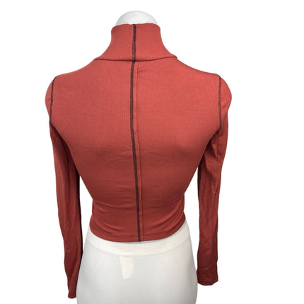 Aritzia Wilfred Free Red Turtleneck Long Sleeve Ribbed Knit Crop top Size XS