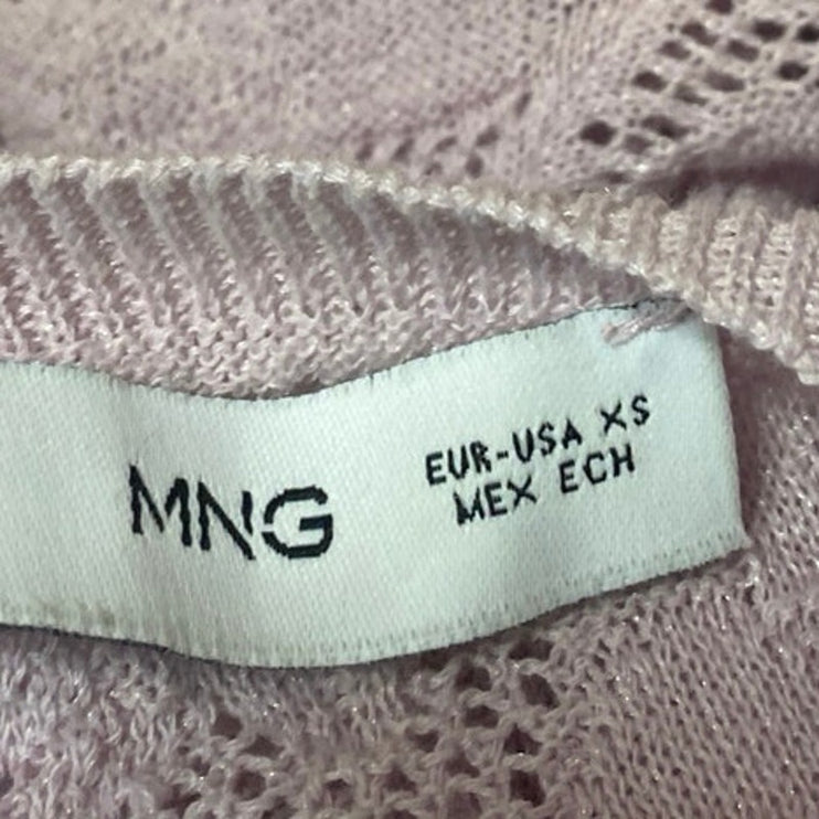 MNG Mango Pink Jacquard Floral Brocade Crewneck Long Sleeve Knit Sweater Top XS