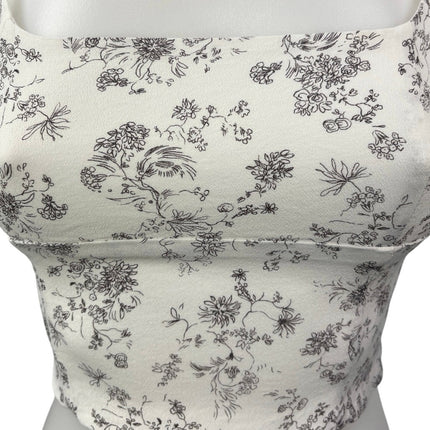 Aritzia Wilfred White Floral Smocked  Square Neck Camisole Crop Tank Top Size S