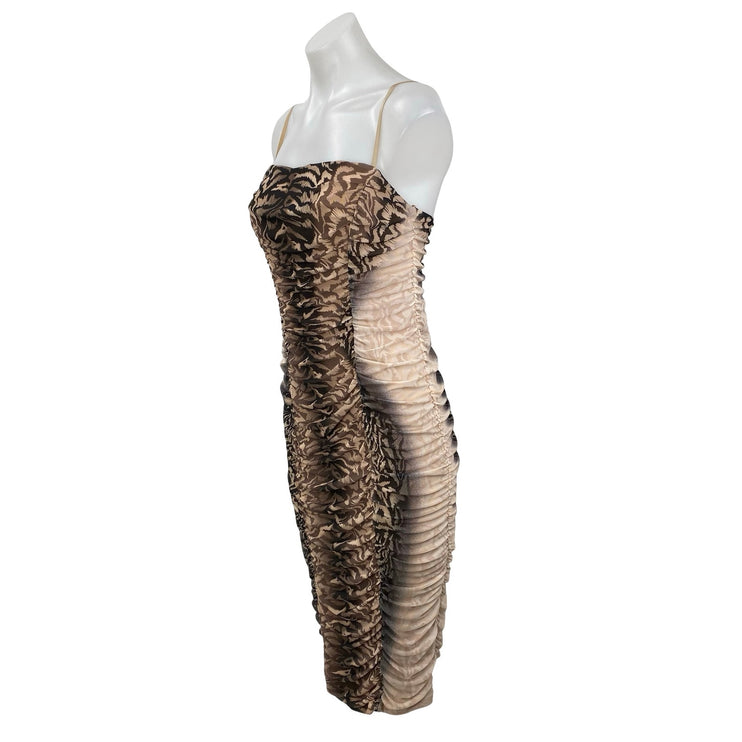 AFRM Amara Power Mesh Ruched Ombre Animal Print Midi Tank Sheath Bodycon Dress M