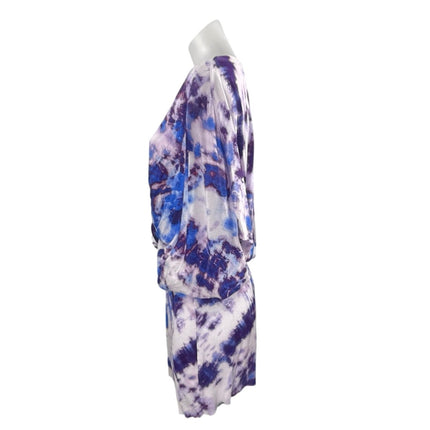 Signature8 Purple Tie Dye Twist Floral Dolman Sleeve Blouson Mini Dress Size M